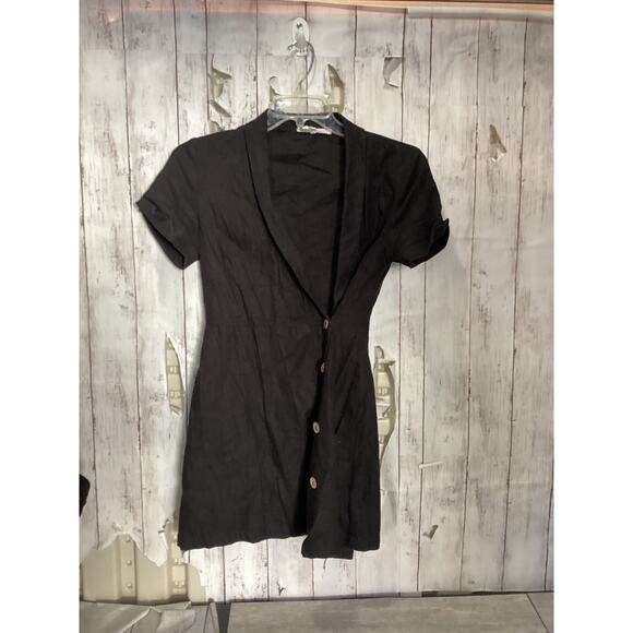 BCBGeneration Black Linen Blend Faux Wrap Button-Side Mini Dress Size 2 - Picture 1 of 4